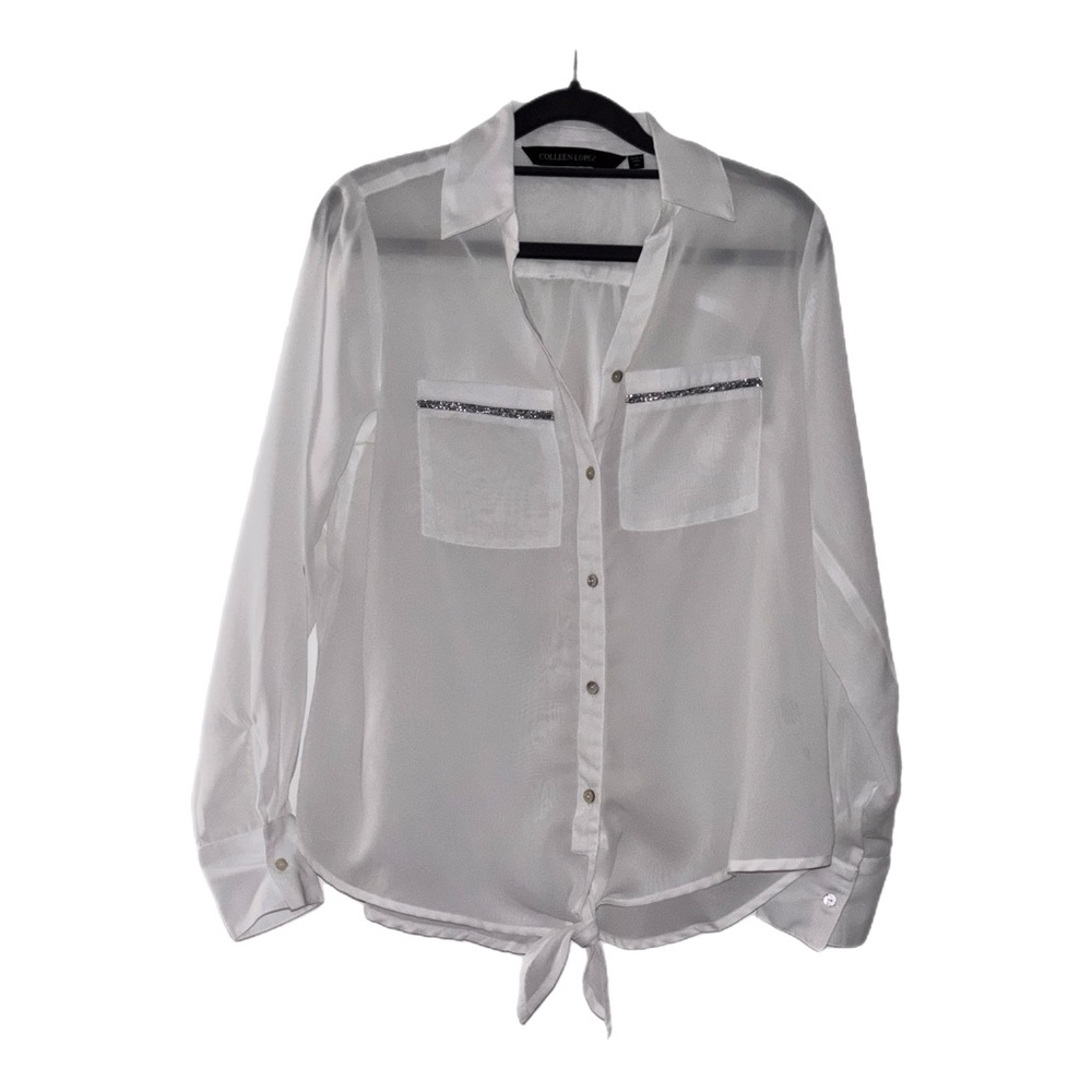 White Button-Up Blouse with Tie Front NWOT